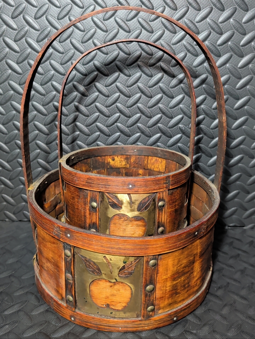 Mid 20th Century Wooden Apple Basket 2 piece set